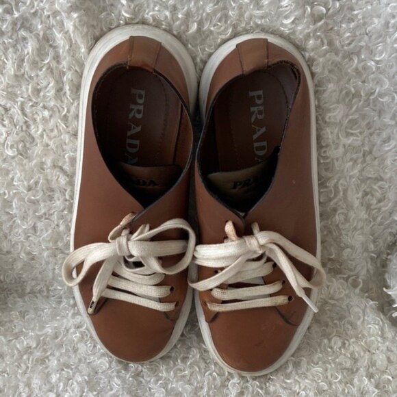 Prada Cognac Leather Low Top Calzature Donna Platform Sneakers - Picture 2 of 6